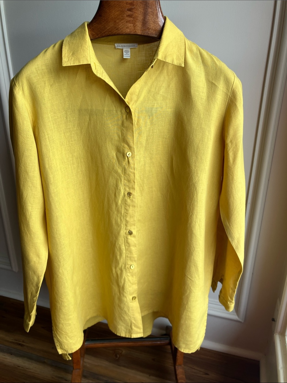 Eileen Fisher Bright Yellow Linen Button-Down Shirt